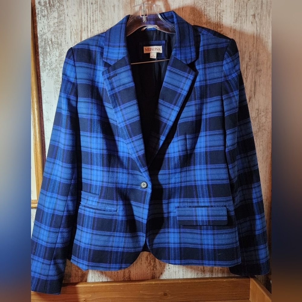 Merona Women's Blue Checkered Blazer